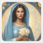 Sticker Carré Jeune Vierge Marie aux roses blanches (Devant)