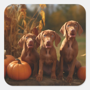 Sticker Carré Jeune Vizsla Délice d'Automne Citrouille