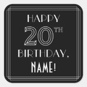 Sticker Carré JEUX 20E ANNIVERSAIRE ; Style Art Déco ; Nom perso (Devant)