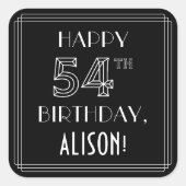 Sticker Carré JEUX 54E ANNIVERSAIRE ; Style Art Déco ; Nom perso (Devant)