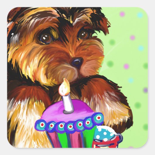 STICKER CARRÉ JEUX ANNIVERSAIRE YORKIE POO (Devant)