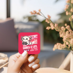 Sticker Carré Jeux certifiés-o-lotl Cute Axolotl Gaming
