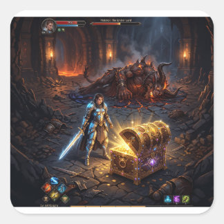 Sticker Carré JEUX VIDÉO : Coffre au Trésor du Combat de Boss