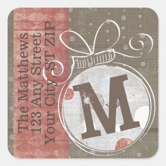 Sticker Carré Jingle Bell Monogramme Adresse de retour (Devant)