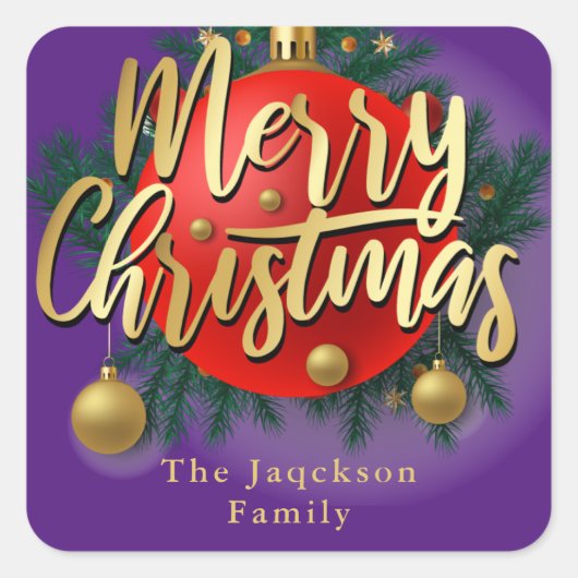 Sticker Carré Jingle Bells Branche hivernale Flocon de neige Noë (Devant)