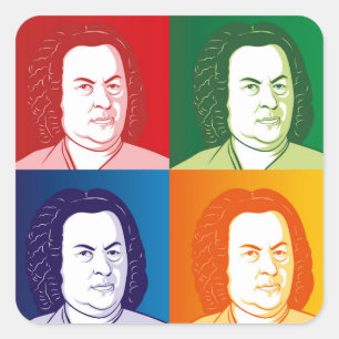Sticker Carré Johann Sebastian Bach im Cartoon Stil