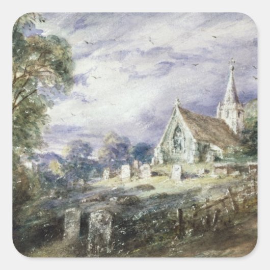 Sticker Carré John Constable | Église Stoke Poges (Devant)