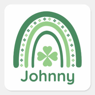 Sticker Carré Johnny Nom Clover Boho Arc-en-ciel