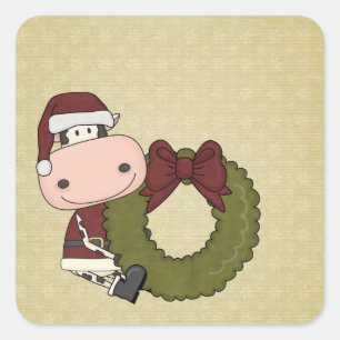 Sticker Carré Joie de Noël - Vache