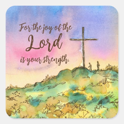 Sticker Carré Joie Du Seigneur Nehemiah Bible Écriture Coucher d (Devant)