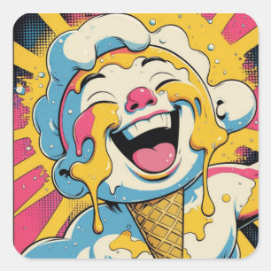 Sticker Carré Joie Fondante – Explosion de Pop Art de Glace