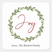 Sticker Carré Joie Typographie Script Noël Wreath Holiday (Devant)
