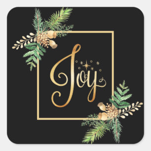 Sticker Carré JOIE" Vacances Pins Floraux Noël