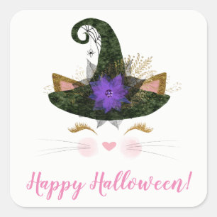 Sticker Carré Joint mignon heureux de sorcière de Halloween
