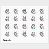 Sticker Carré Joli adorable Dessin moderne Husky Chien (Feuille)