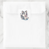 Sticker Carré Joli adorable Dessin moderne Husky Chien (Sac)