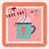 Sticker Carré Joli Amour Vous Timbre Rose (Devant)