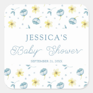 Sticker Carré Joli Baby shower Floral Jaune Bleu Favoriser