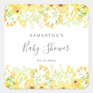 Sticker Carré Joli Baby shower Floral Jaune Neutre Genre