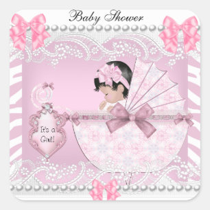 Sticker Carré Joli Baby shower Zebra Baby Girl Dentelle rose