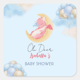 Sticker Carré Joli bébé dragon dinosaure Balloon baby shower