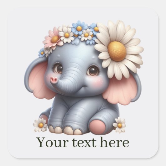 Sticker Carré Joli bébé éléphant ajouter du texte (Devant)