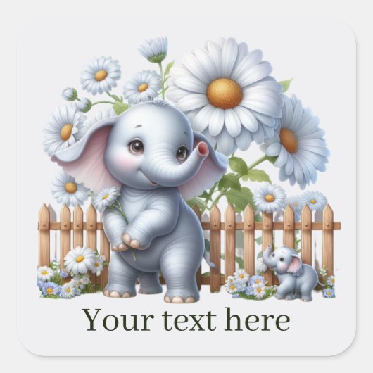 Sticker Carré Joli bébé éléphant ajouter du texte (Devant)