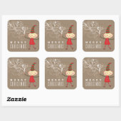 Sticker Carré Joli Cartoon Elf Frotle Magique Noël (Feuille)