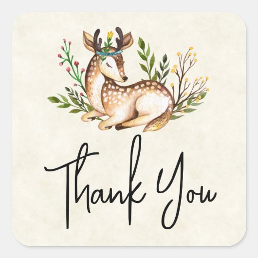 Sticker Carré Joli Cerf Aquarellé Posé Sur Le Merci Boho (Devant)