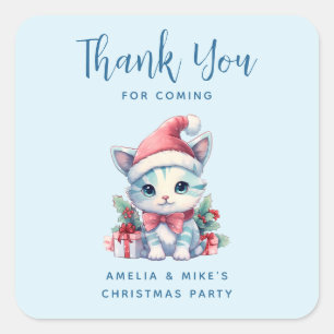 Sticker Carré Joli Chat Chaton dans un Chapeau de Père Noël Noël