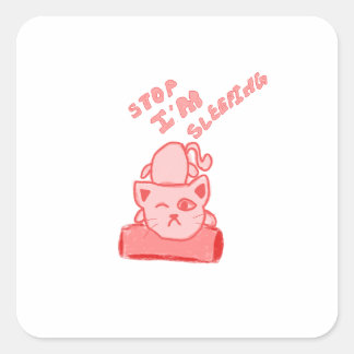 Sticker Carré Joli chat endormi
