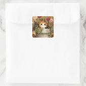 Sticker Carré Joli Chatons Regardant D'un Pot (Sac)