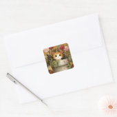 Sticker Carré Joli Chatons Regardant D'un Pot (Enveloppe)