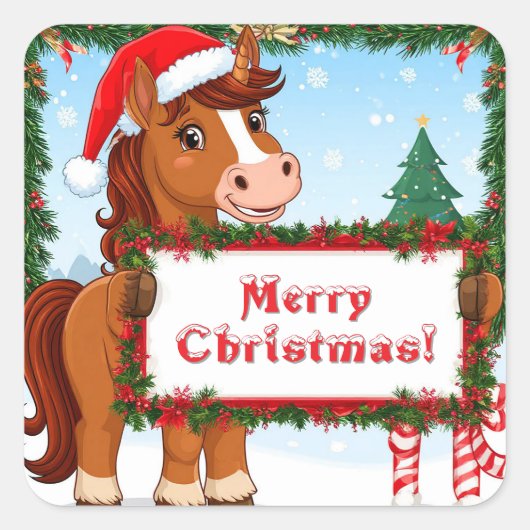 Sticker Carré Joli cheval de Noël (Devant)