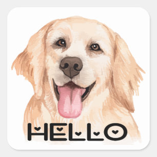 Sticker Carré Joli chiot aquarelle chien bonjour Golden Retrieve