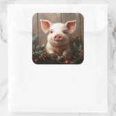 Sticker Carré Joli Cochon de Noël Peinture rustique (Sac)