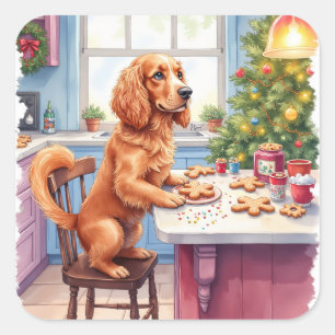 Sticker Carré Joli Cocker Spaniel Biscuit au Gingembre Noël Cuis