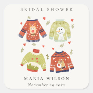 Sticker Carré Joli cœur d'hiver Sweater de mariage laid et feuil