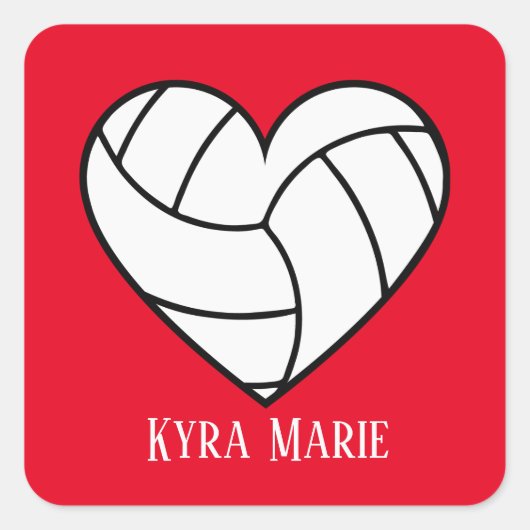 Sticker Carré Joli coeur volleyball sport ajouter nom (Devant)