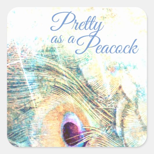 Sticker Carré Joli comme un paon pastel violet bleu blanc (Devant)