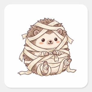 Sticker Carré Joli costume de mummy de hérisson pour Halloween I