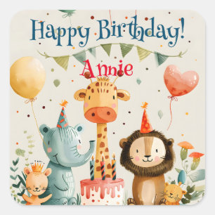 Sticker Carré Joli dessin animal enfants avec éléments d'anniver