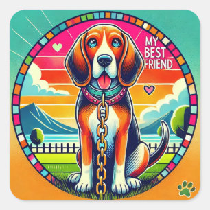 Sticker Carré Joli dessin animé de chien mignon, art de chiot de