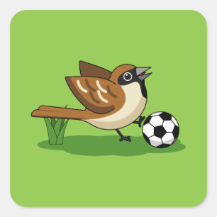 Sticker Carré Joli Dessin De Caricature Sparrow Jouer Au Footbal