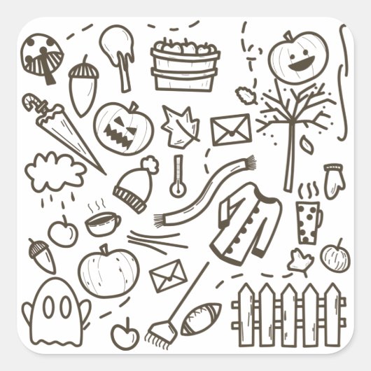 Sticker Carré Joli Doodle Halloween Motif sans couture, Hallowee (Devant)