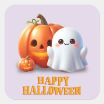 Joli Fantôme & Citrouille Joyeux Halloween Carré A