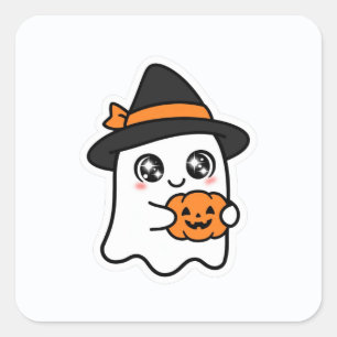 Sticker Carré Joli Fantôme de Halloween Sorcière Citrouille