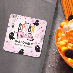 Sticker Carré Joli Fantôme Rose Noir Sucré Épouvantable Hallowee