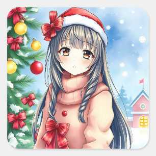 Sticker Carré Joli Festive Anime Fille Noël