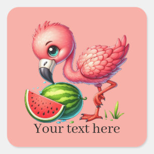 Sticker Carré Joli flamant rose ajouter du texte été